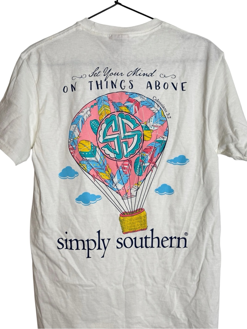 NWT Simply Southern “Set Your Mind On Things Above” Hot Air Balloon Graphic Tee